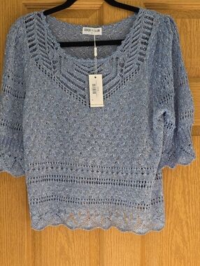 Coco Y Club Light Blue Crochet Knit Top